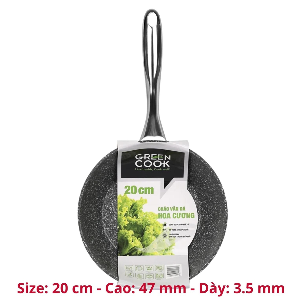 Chảo chống dính đáy từ, chảo sâu vân đá hoa cương Green Cook GCP08-IH công nghệ Hàn Quốc