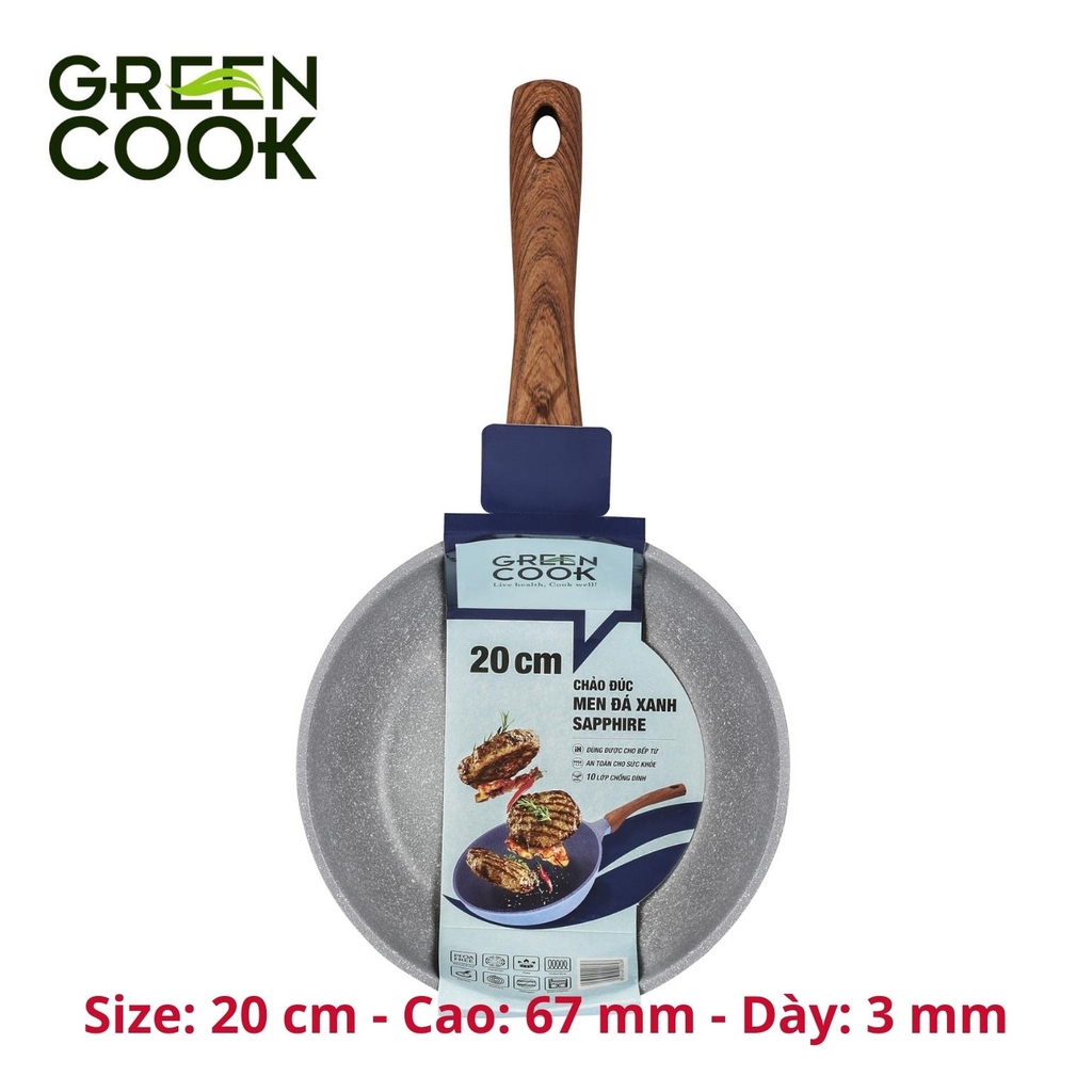 Chảo chống dính đáy từ, chảo đúc men đá xanh sapphire Green Cook GCP09-IH công nghệ Hàn Quốc