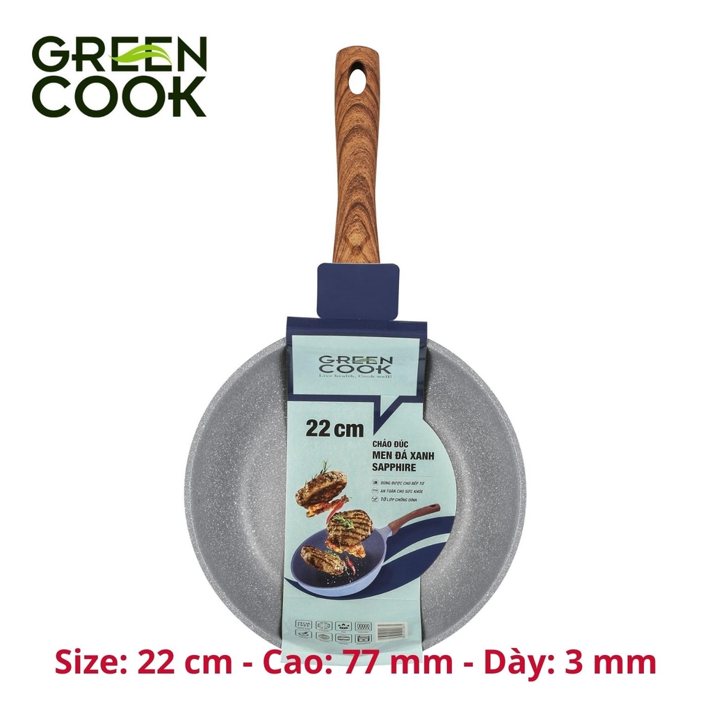 Chảo chống dính đáy từ, chảo đúc men đá xanh sapphire Green Cook GCP09-IH công nghệ Hàn Quốc