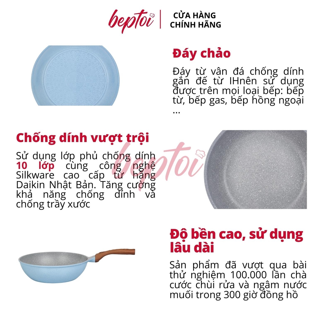 Chảo chống dính đáy từ, chảo đúc men đá xanh sapphire Green Cook GCP09-IH công nghệ Hàn Quốc