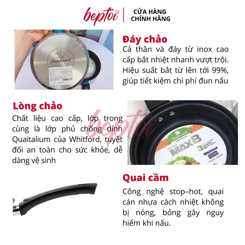 Chảo Inox chống dính 3 đáy Max B Elmich, chảo chống dính đáy từ Elmich