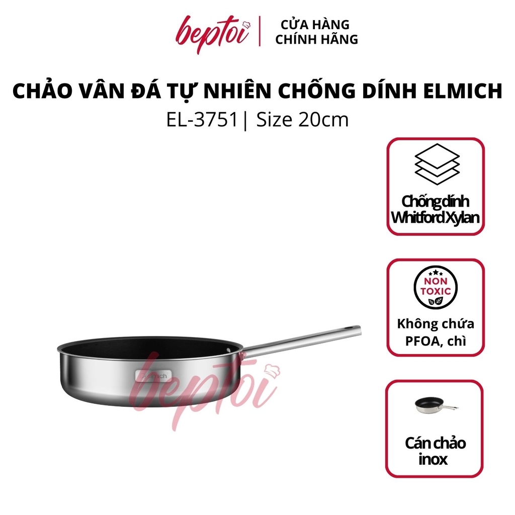 Chảo chống dính Inox 2 lớp cao cấp đáy liền Trimax XS Elmich, chảo chống dính đáy từ Elmich