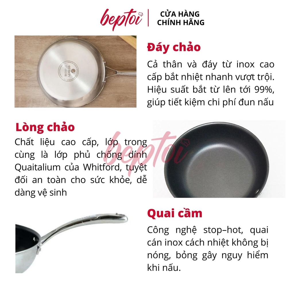 Chảo chống dính inox cao cấp đáy liền Trimax, chảo chống dính bếp từ Elmich