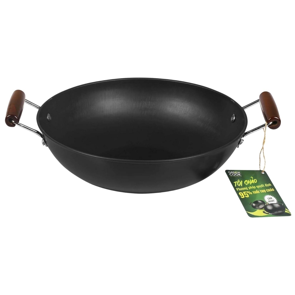 Chảo Xào Green Cook GCW01 - Thép Nitriding Siêu Bền, Chống Dính Vân Kim Cương, Dùng Mọi Loại Bếp An Toàn