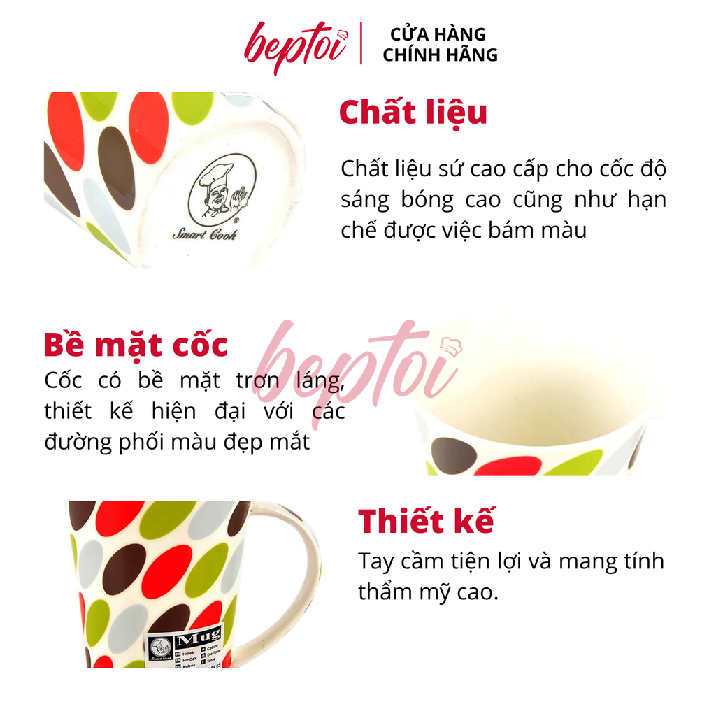 Cốc sứ cao cấp, Ly sứ hoa văn Smart Cook SM6865