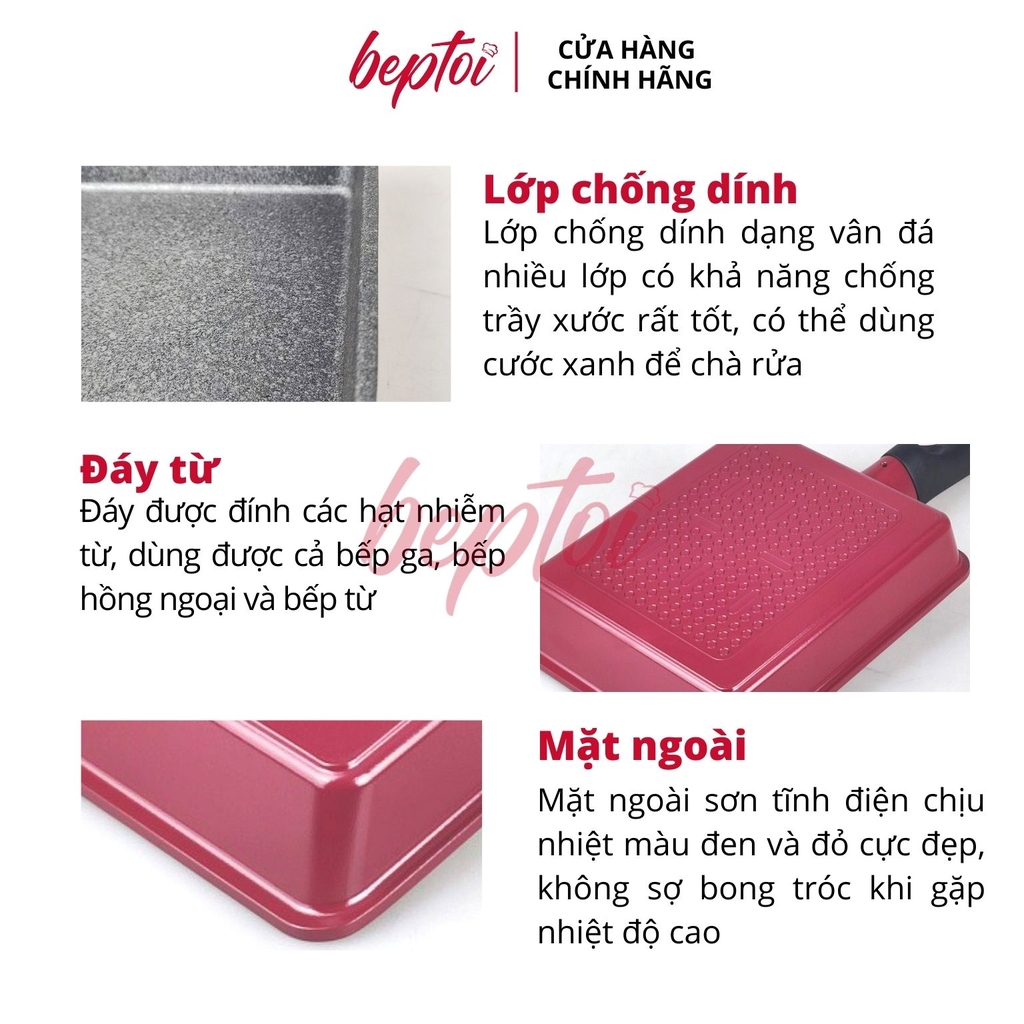 Chảo chống dính đáy từ hình chữ nhật mini phong cách Nhật Bản / Chảo chiên trứng cuộn tiện dụng chống dính Green Cook