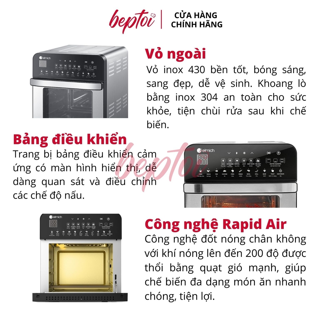 Nồi chiên không dầu Elmich, nồi chiên không dầu điện tử dung tích lớn 14L Elmich AFE-3950