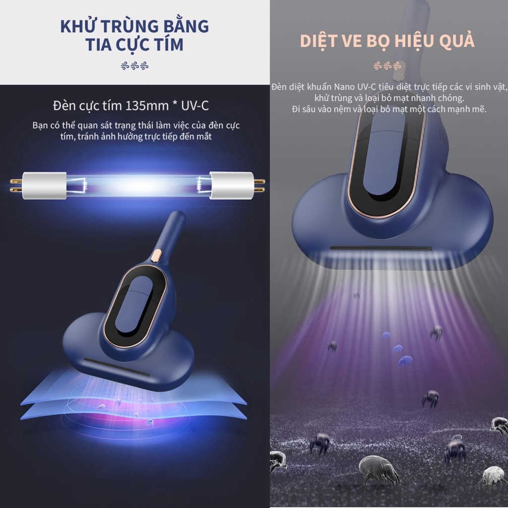 Máy hút bụi giường nệm diệt khuẩn UV TSUKI TS-HC01, dây dài 3,5 mét, lực hút 10.000 Pa