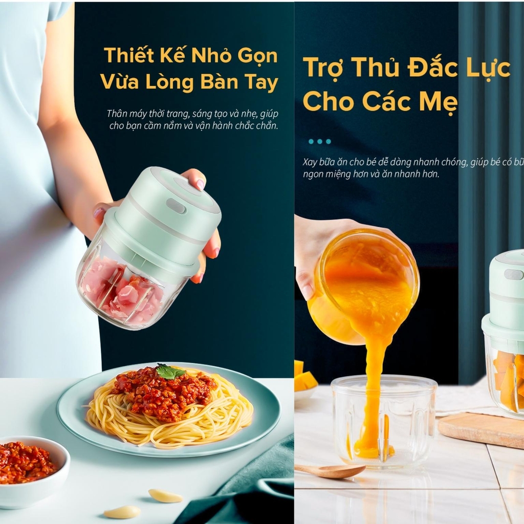 Máy xay mini đa năng thủy tinh TSUKI TS-SR01, dung tích 300ml, lưỡi dao thép không gỉ