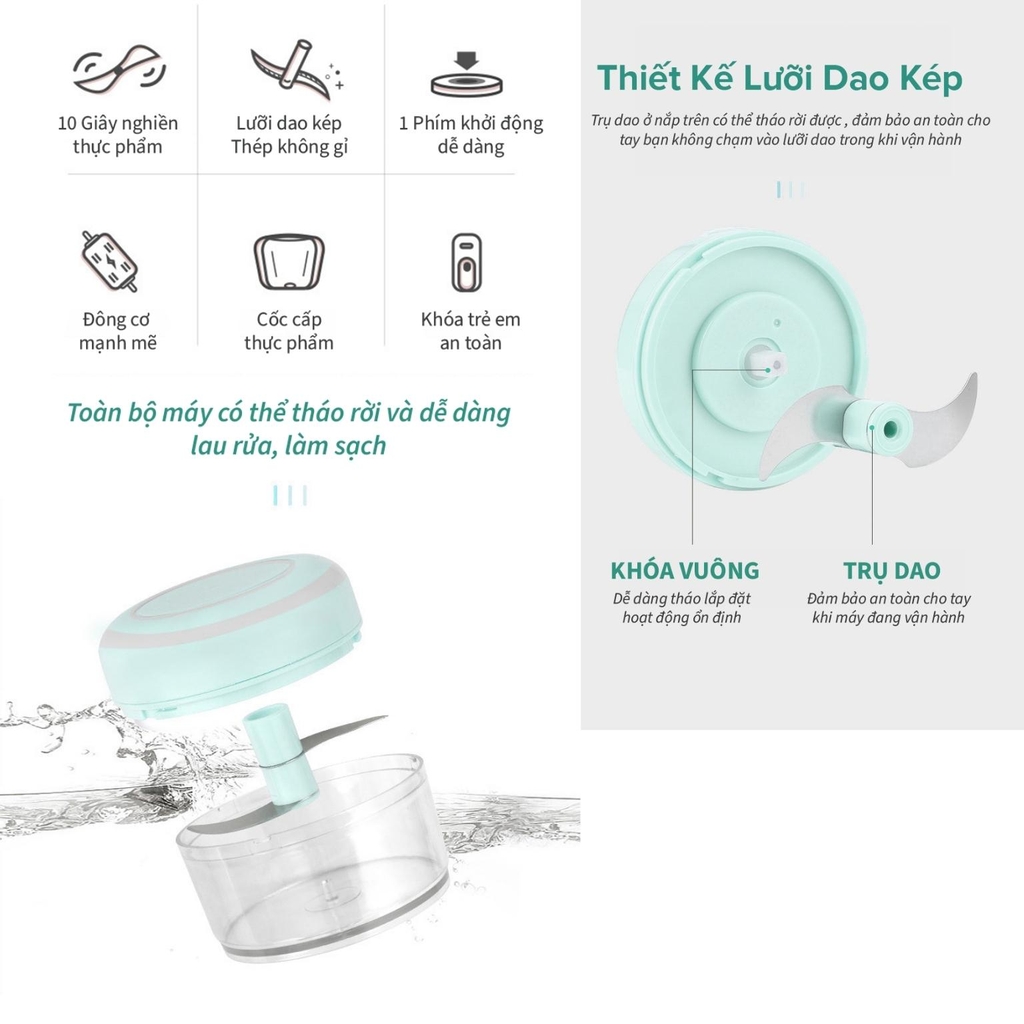 Máy xay mini đa năng thủy tinh TSUKI TS-SR01, dung tích 300ml, lưỡi dao thép không gỉ