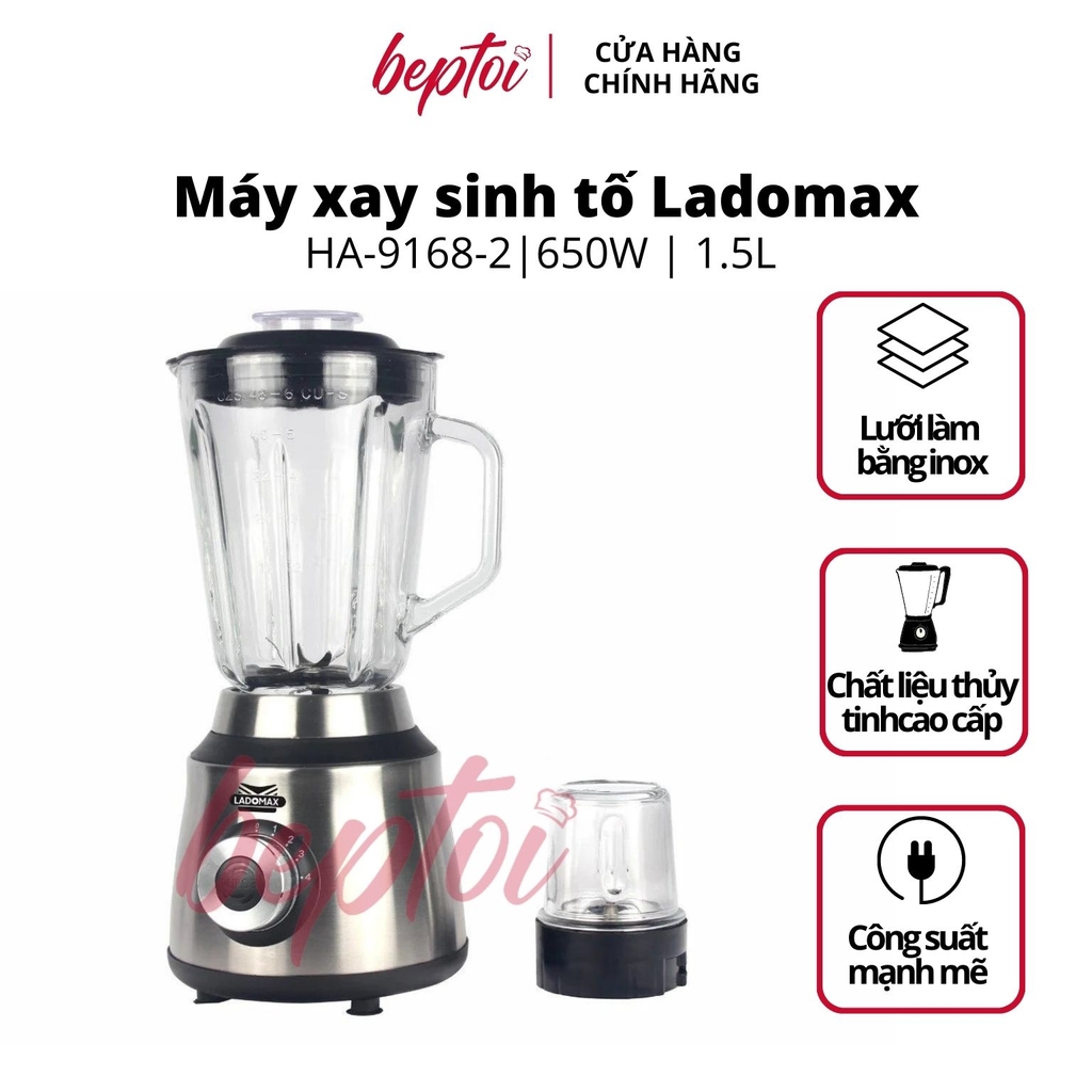 Máy xay sinh tố 2 cối thủy tinh Ladomax Ha-9168-2