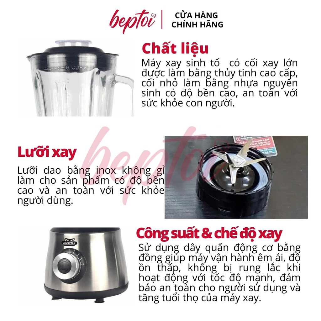 Máy xay sinh tố 2 cối thủy tinh Ladomax Ha-9168-2