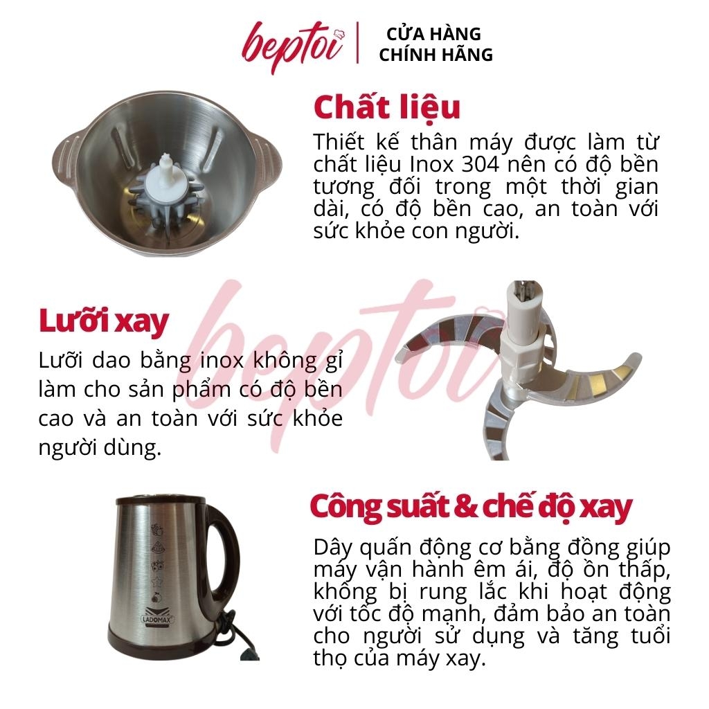 Máy xay thịt đa năng, máy xay thịt cối Inox dung tích 3 Lít, công suất 550W Ladomax HA-336