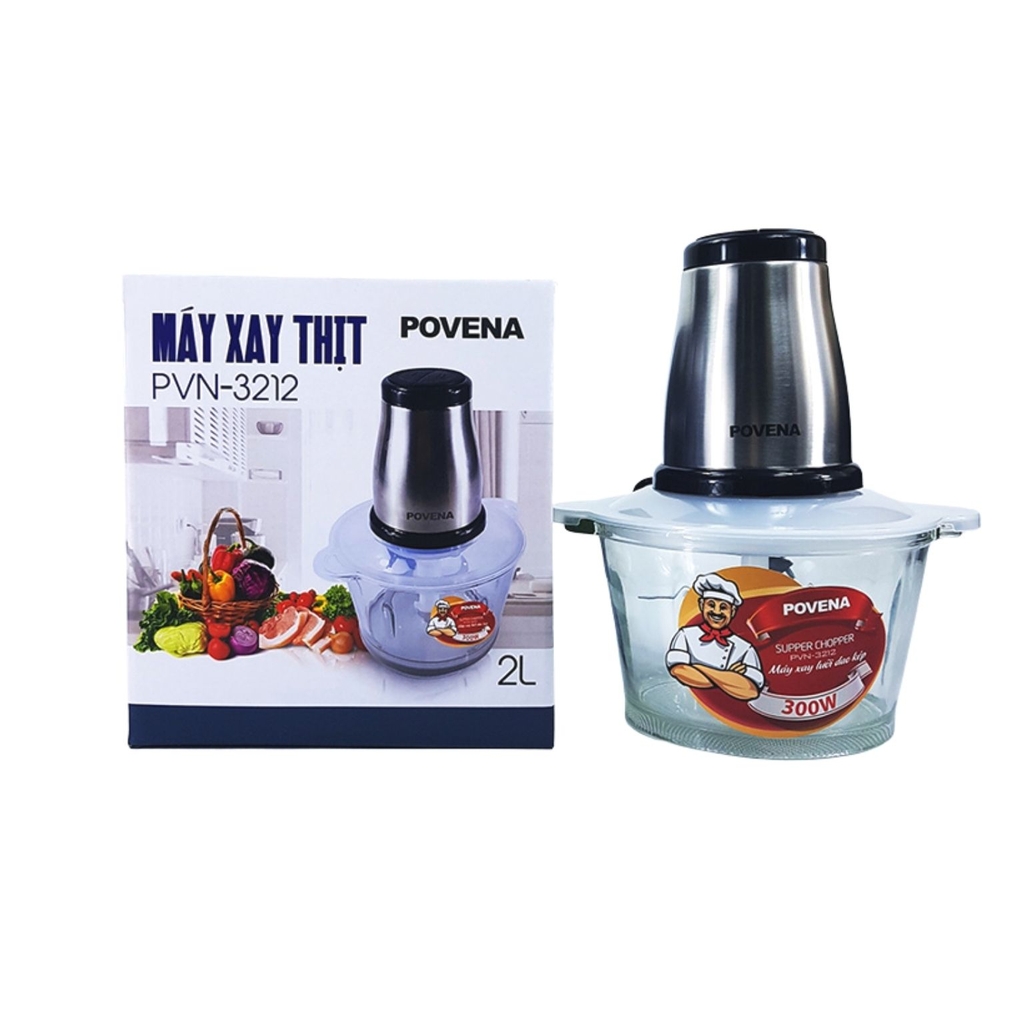 Máy xay thịt cối thủy tinh 2 Lít Povena PVN-3212