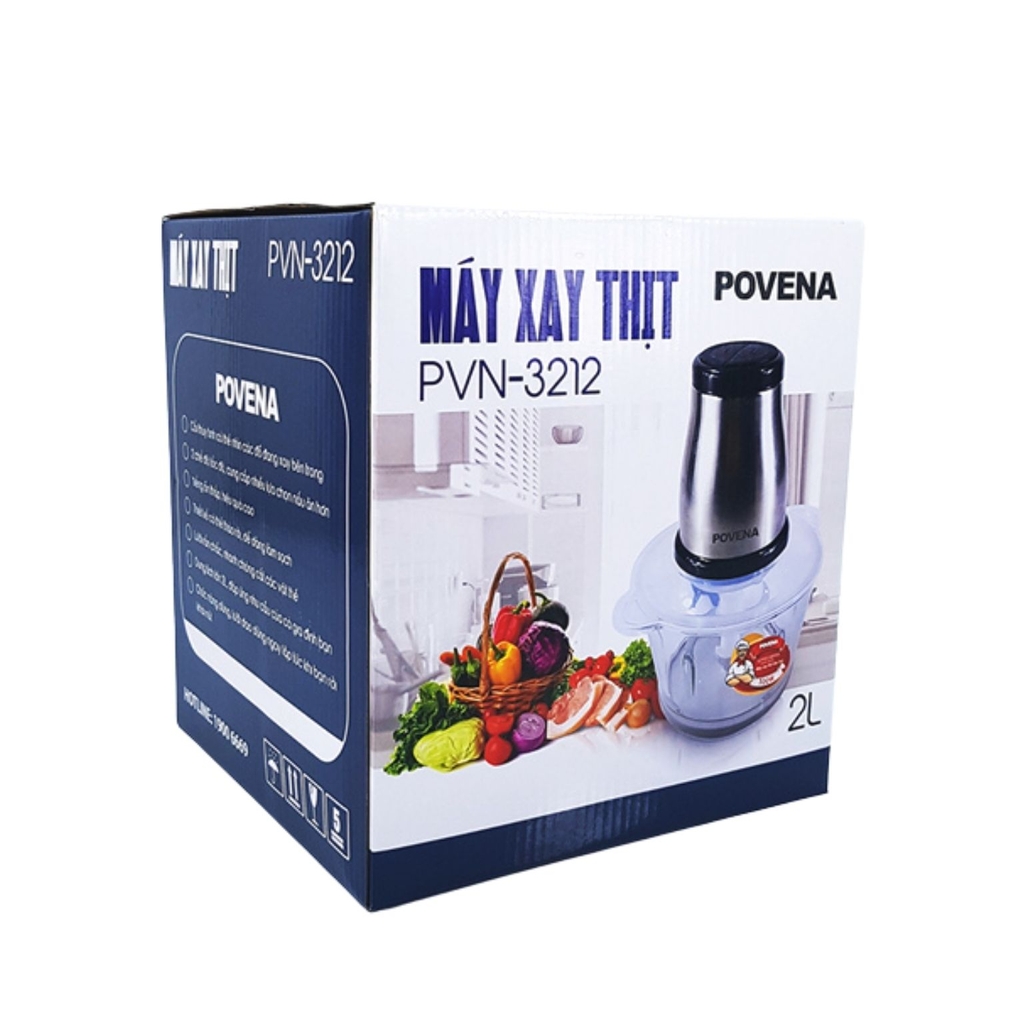 Máy xay thịt cối thủy tinh 2 Lít Povena PVN-3212