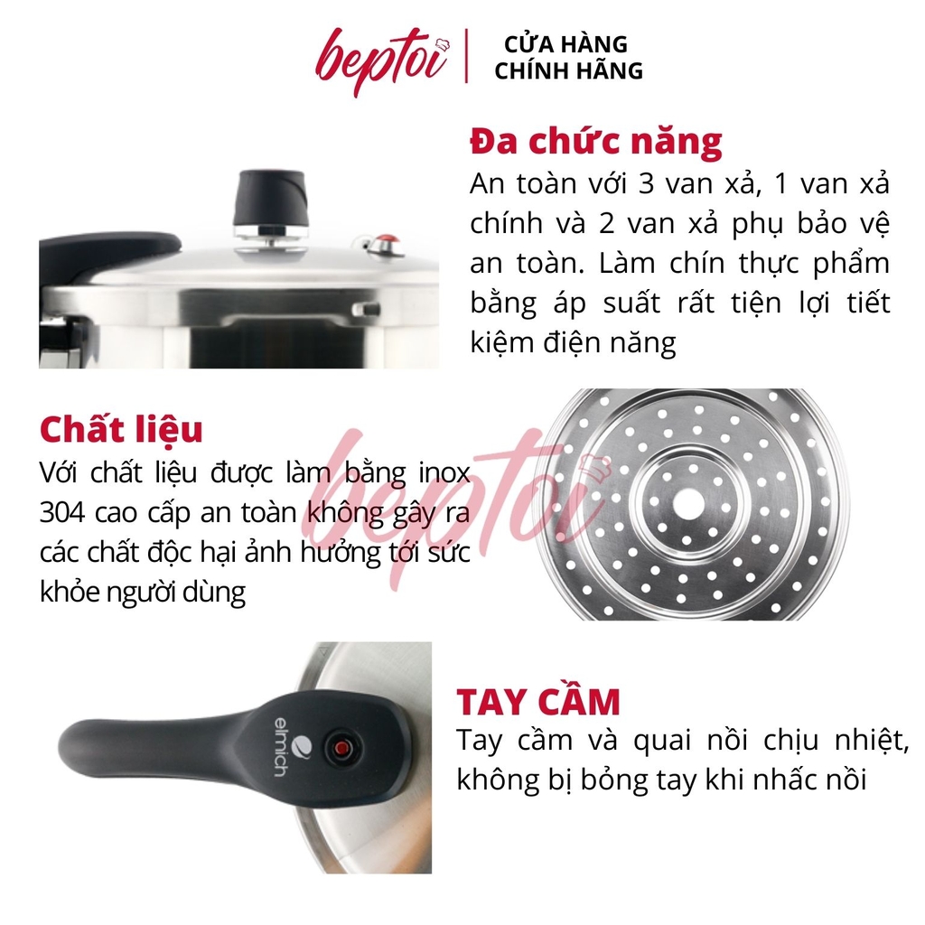 Nồi bếp từ nồi áp suất inox 304 Elmich, nồi hầm đa năng Elmich dung tích 4L EL3369