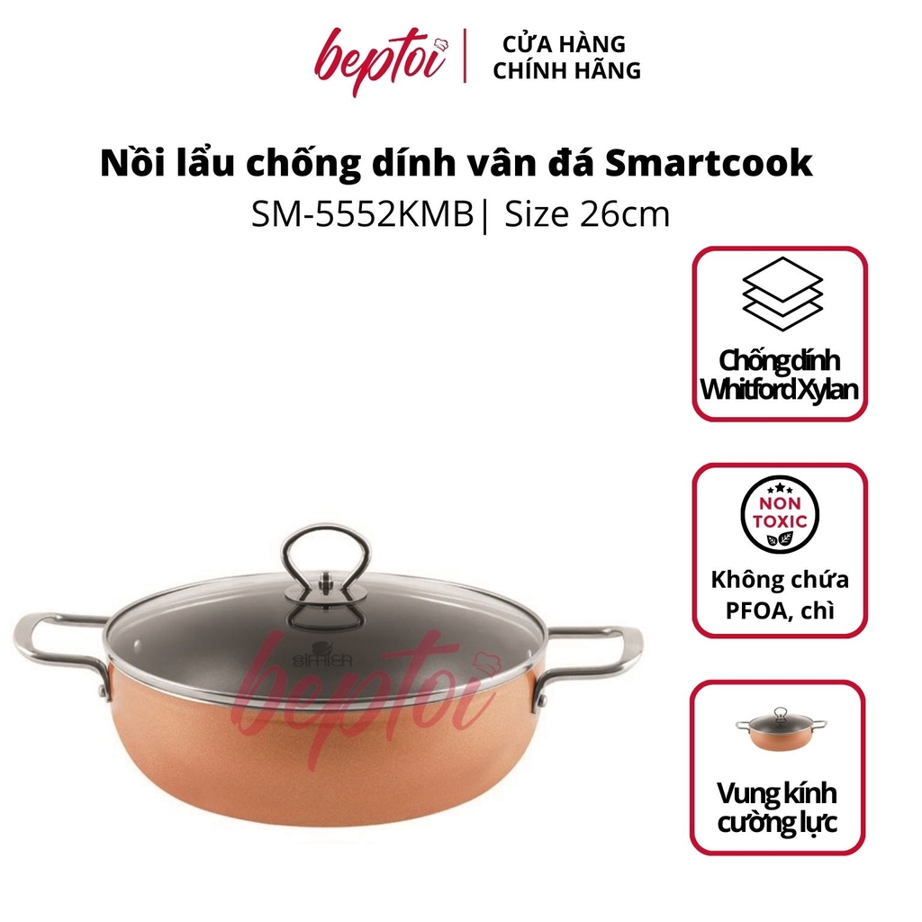 Nồi lẩu chống dính vân đá Smartcook SM-5552KMB size 26cm