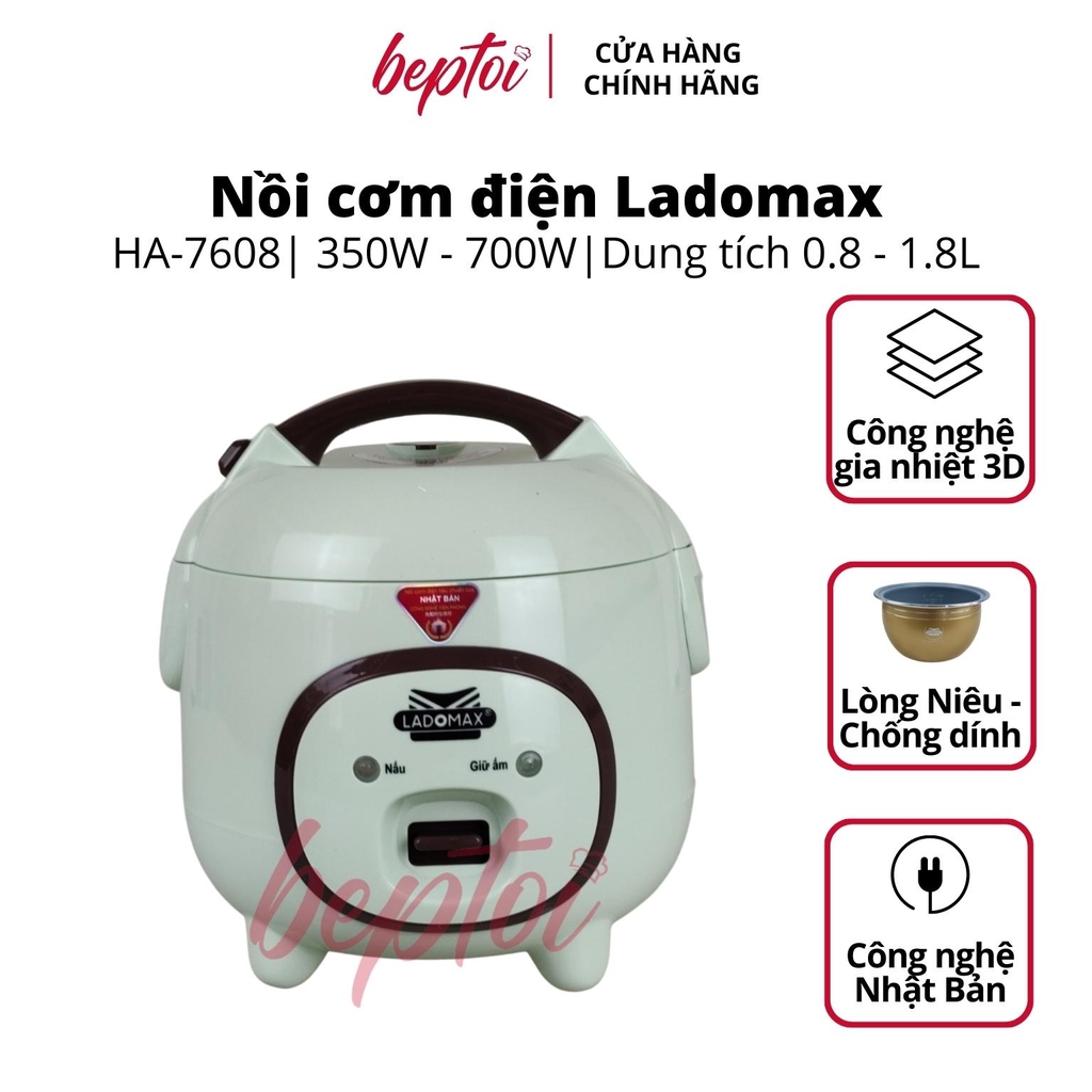 Nồi cơm điện nắp gài Ladomax, nồi cơm điện mini công suất 350W - 700W, dung tích 0.8L - 1.2L - 1.8L HA-76 Series