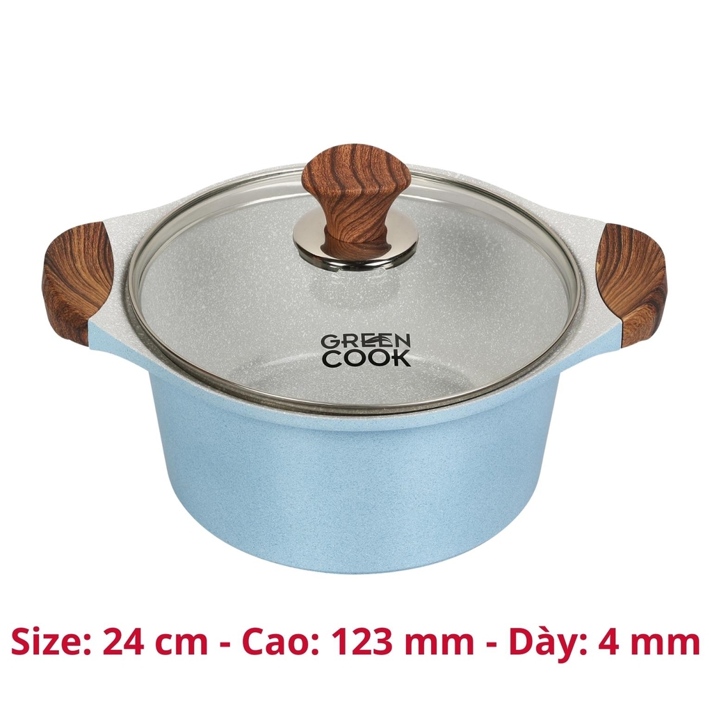 Nồi chống dính nồi bếp từ men đá chống dính xanh sapphire Green Cook GCS09-IH công nghệ Hàn Quốc