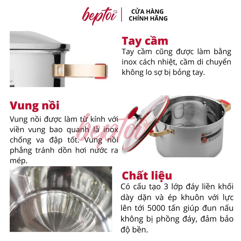 Nồi bếp từ inox 304 Red Velvet, nồi đáy từ Elmich cao cấp 5 lớp