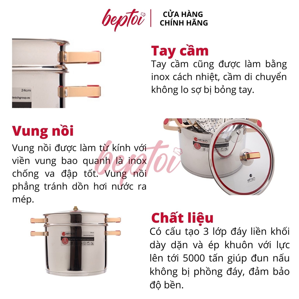 Nồi bếp từ hấp ELMICH Inox 304 Red Velvet 24cm