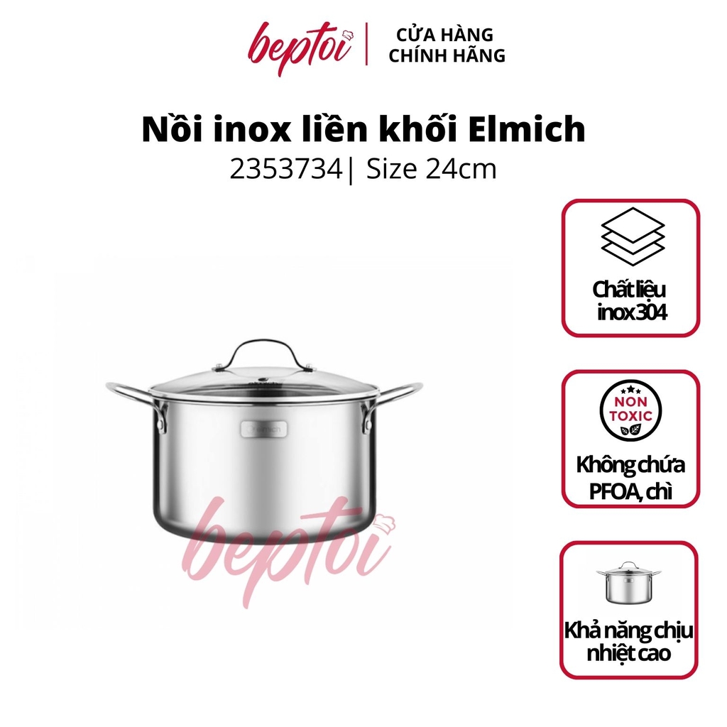 Nồi bếp từ inox cao cấp 3 lớp đáy liền Trimax, Nồi bếp từ Elmich