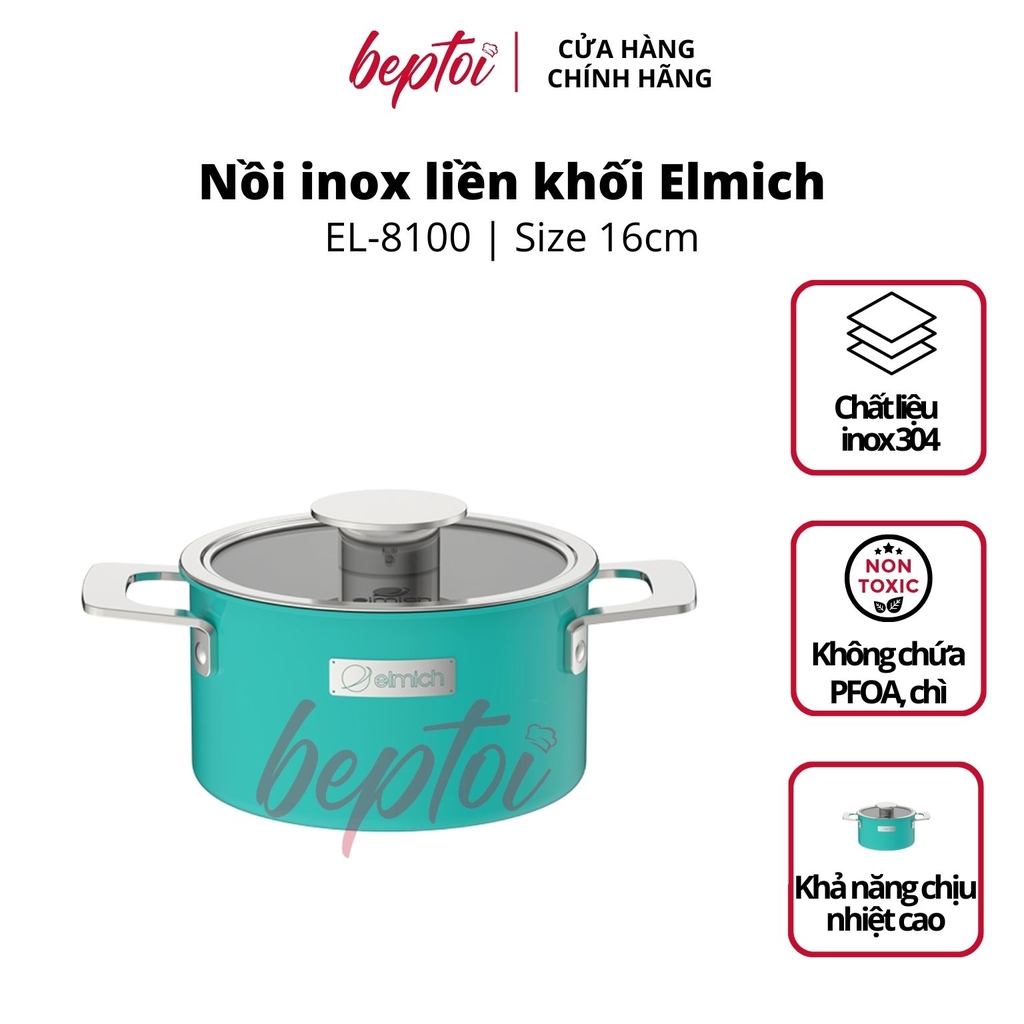 Nồi bếp từ Inox liền khối Elmich Hera Màu Xanh Ngọc, bộ nồi đáy từ cao cấp Elmich