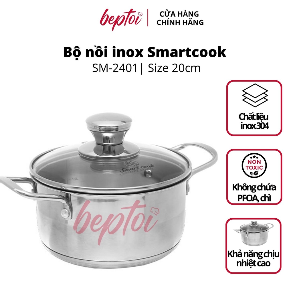 Nồi bếp từ inox 304 cao cấp 3 đáy, Nồi inox Smartcook SM 2400/2401