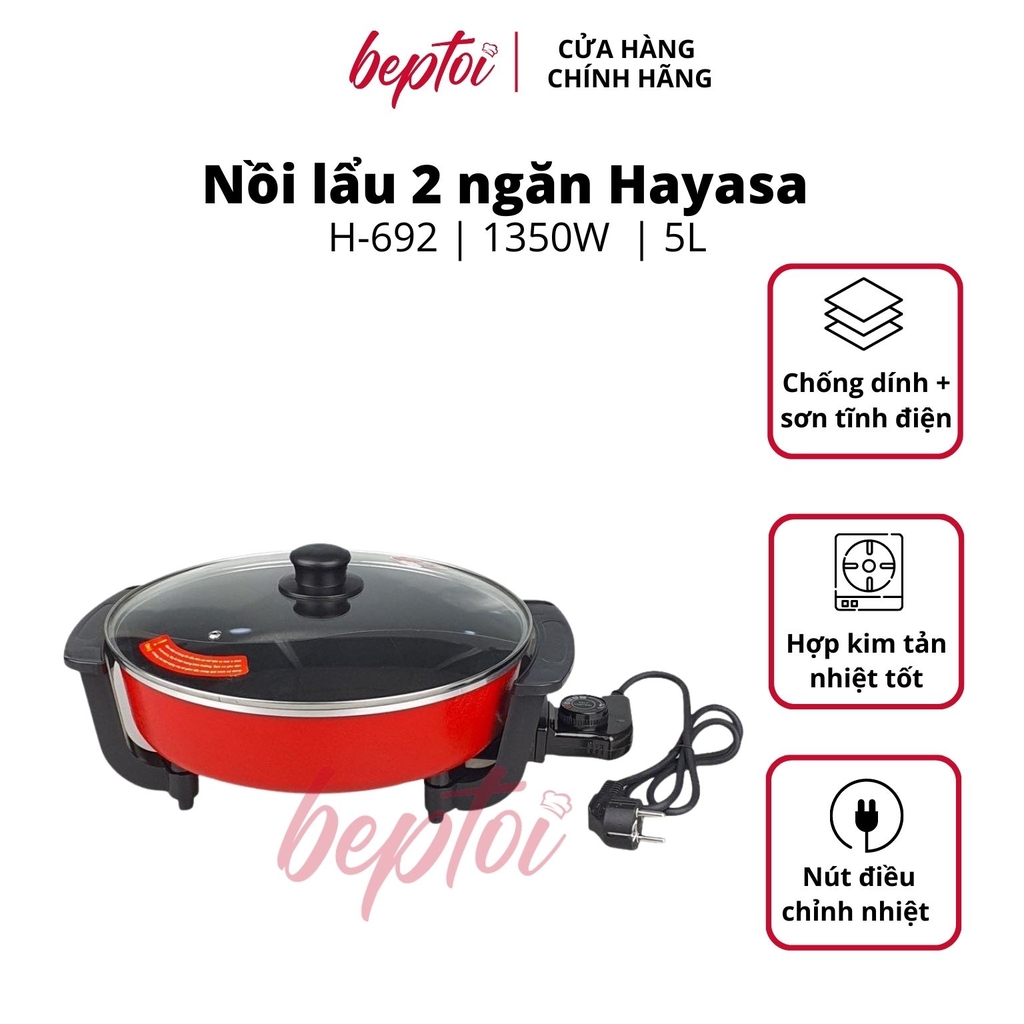 Nồi lẩu điện 2 ngăn dung tích 5L Hayasa HA-692