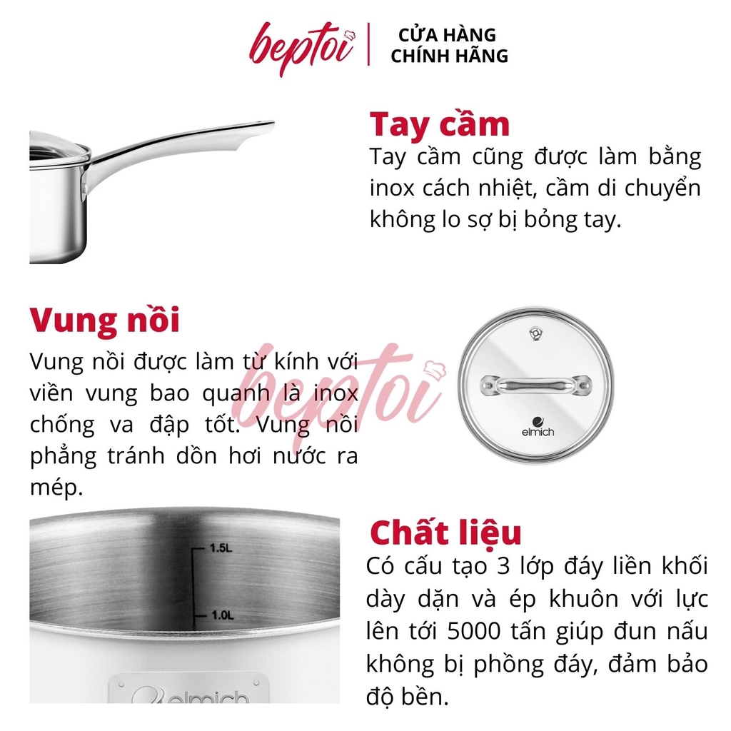 Nồi bếp từ quánh Inox 2 lớp chống dính đáy liền Tri-max EL-3783 size 14cm