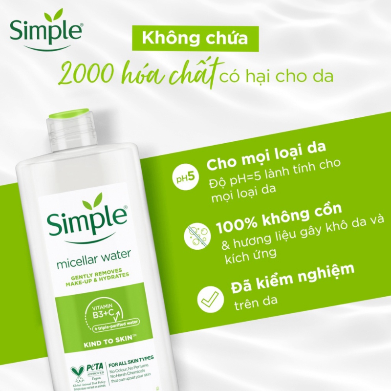 Nước Tẩy Trang Làm Sạch Dịu Nhẹ Simple Kind To Skin Micellar 400ml