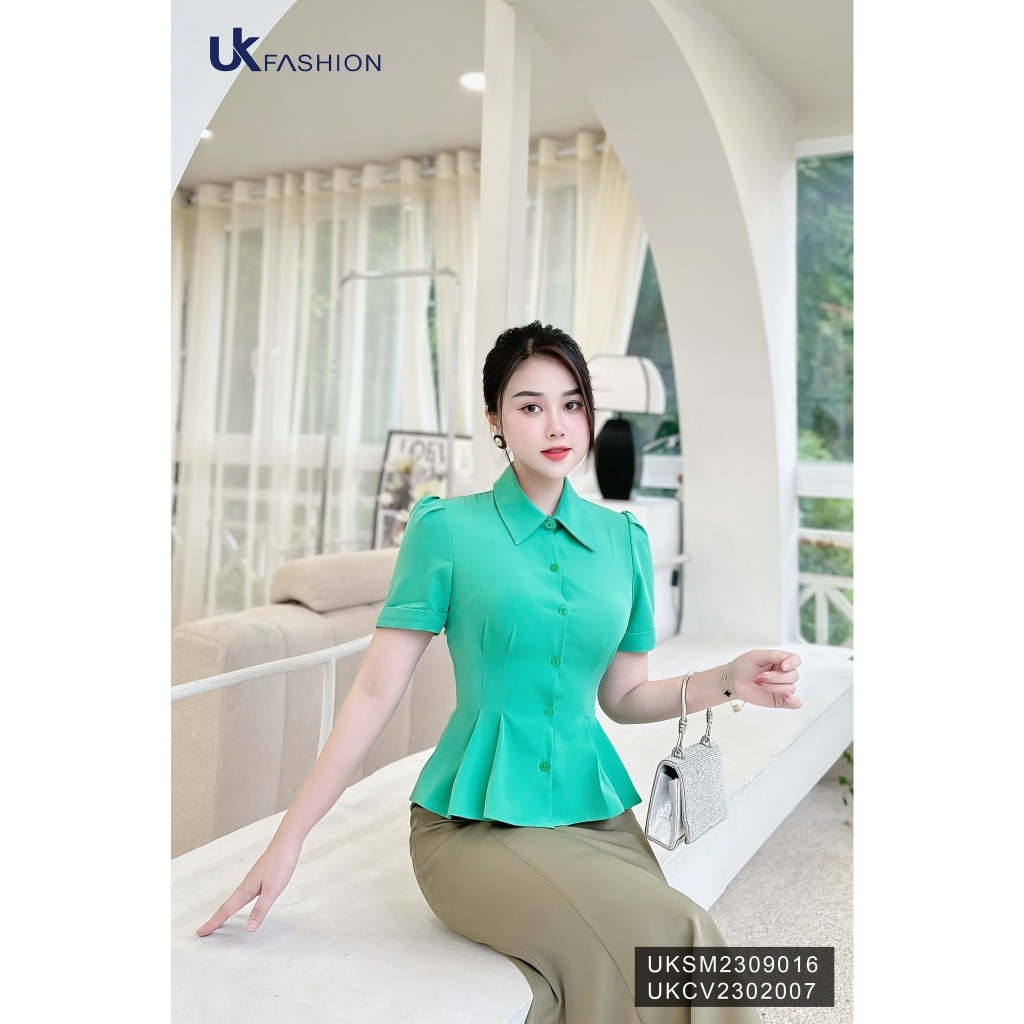 Áo Sơ Mi Cổ Đức Tay Xếp Eo UK Fashion Cực Hack Dáng UKSM2309016