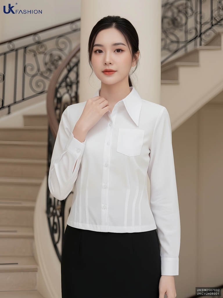 Sơ mi súp kép túi ngực công sở nữ mềm mịn, dễ mặc UKSM2507032
