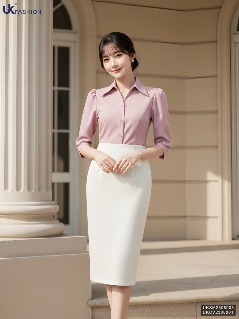 Sơ mi V cổ tay lỡ thanh lịch, dịu dàng UKSM2508008