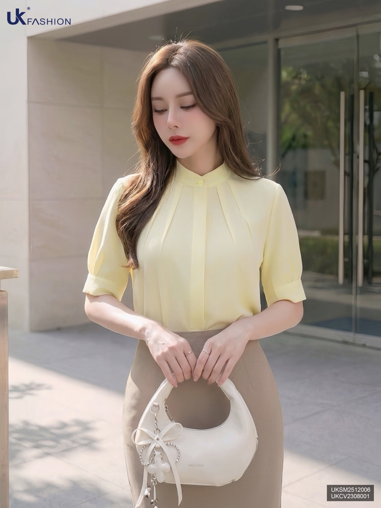 Sơ mi cổ tàu cộc tay mí cổ mềm mát siêu xinh UKSM2512006