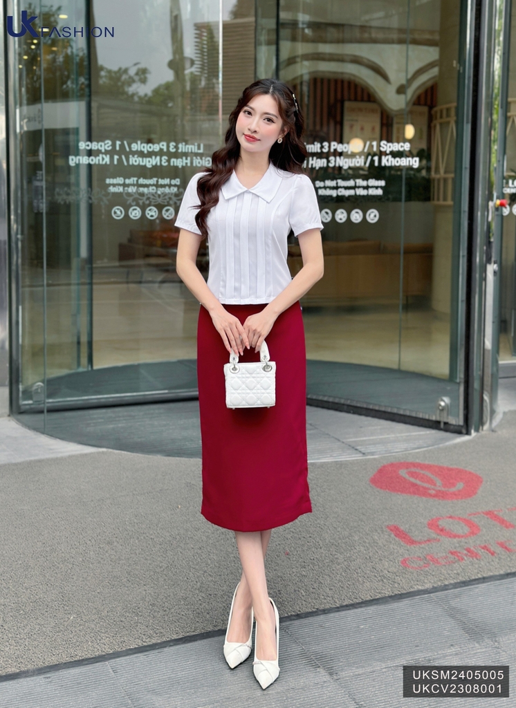 Áo Sơ Mi Cổ Sen Vai Bồng Ly Dọc UK Fashion Công Sở Nữ Thanh Lịch Vải Mềm Mịn UKSM2405005