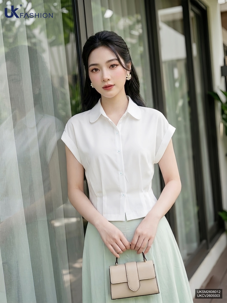Sơ mi cổ sen vai chờm UKSM2606012 ( Áo rời ko kèm CV/QU/PK)