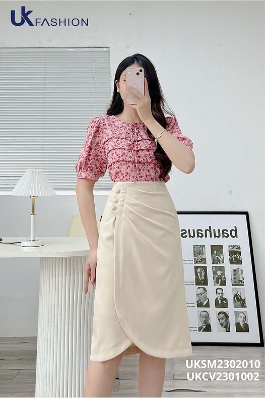 Chân Váy Búp Hồng Xếp UK Fashion Độc Đáo, Lạ Mắt UKCV2301002