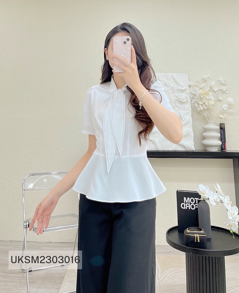 Áo Sơ Mi Vạt Cổ Peplum UK Fashion Trẻ Trung, Thanh Lịch UKSM2303016