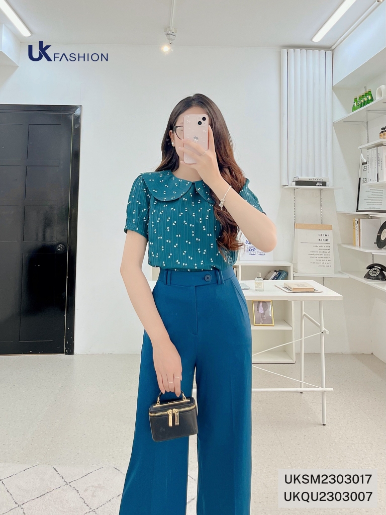 Áo Sơ Mi Hoa Nhó Cổ Sen UK Fashion Dịu Dàng, Nữ Tính UKSM2303017