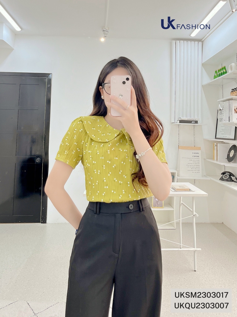 Áo Sơ Mi Hoa Nhó Cổ Sen UK Fashion Dịu Dàng, Nữ Tính UKSM2303017