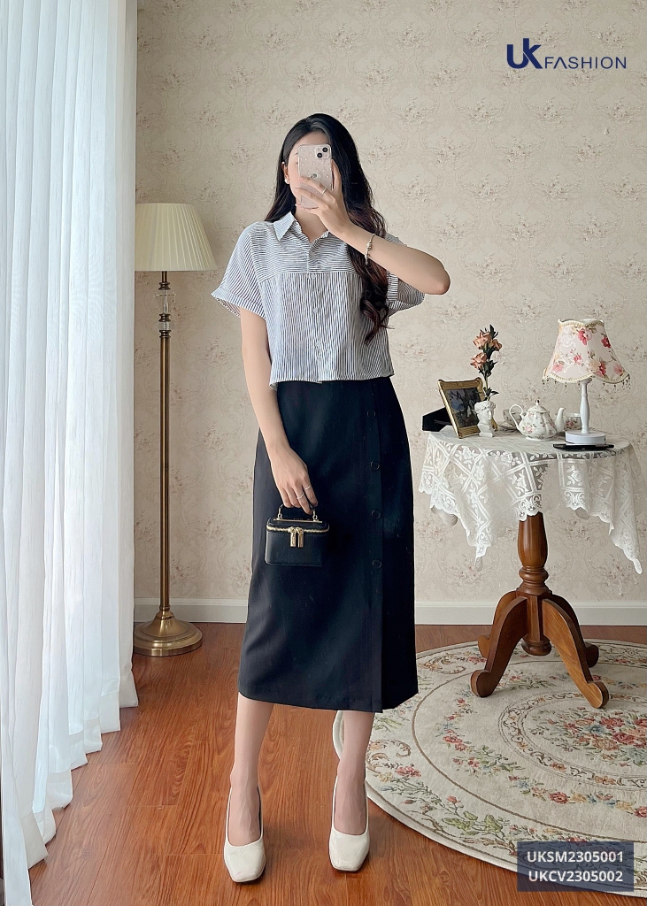 Áo Sơ Mi Cổ Đức Kẻ Vai Chờm UK Fashion Đẹp, Mát UKSM2305001
