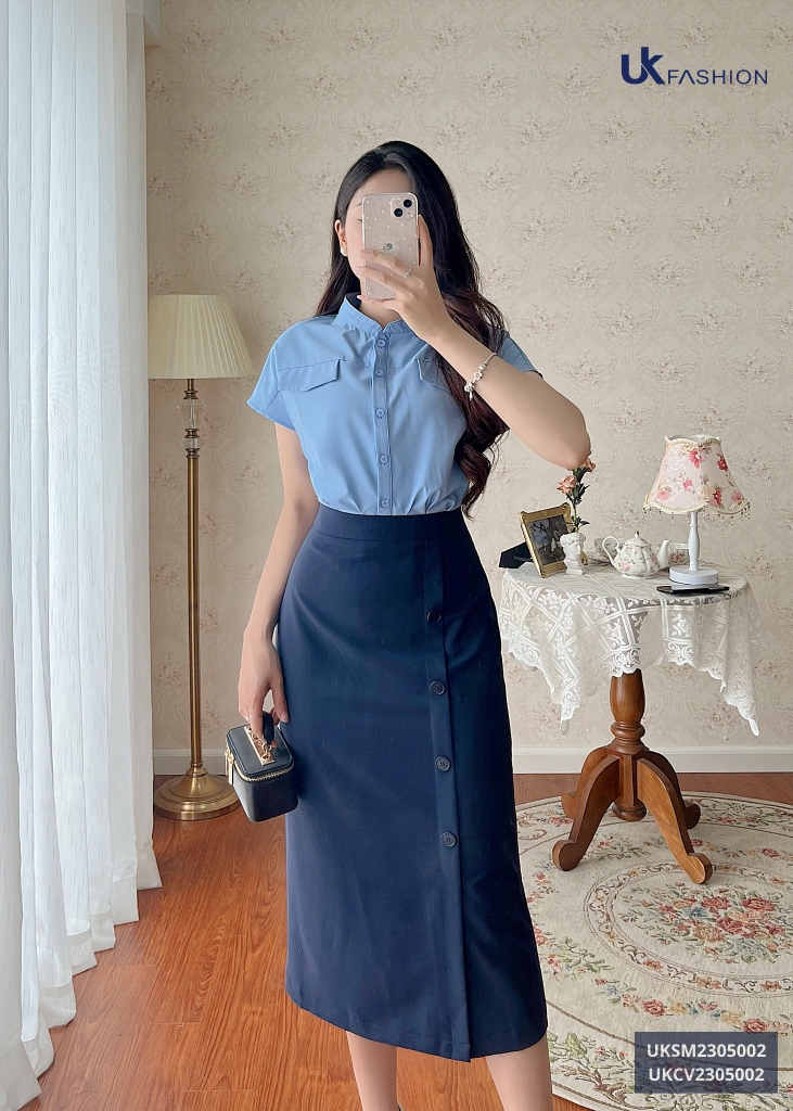 Áo Sơ Mi Cổ Tàu Vai Chờm UK Fashion Trẻ Trung, Mềm Mát UKSM2305002