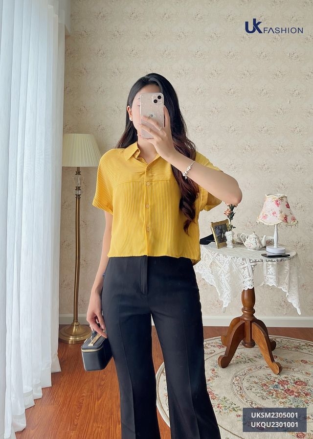 Áo Sơ Mi Cổ Đức Kẻ Vai Chờm UK Fashion Đẹp, Mát UKSM2305001