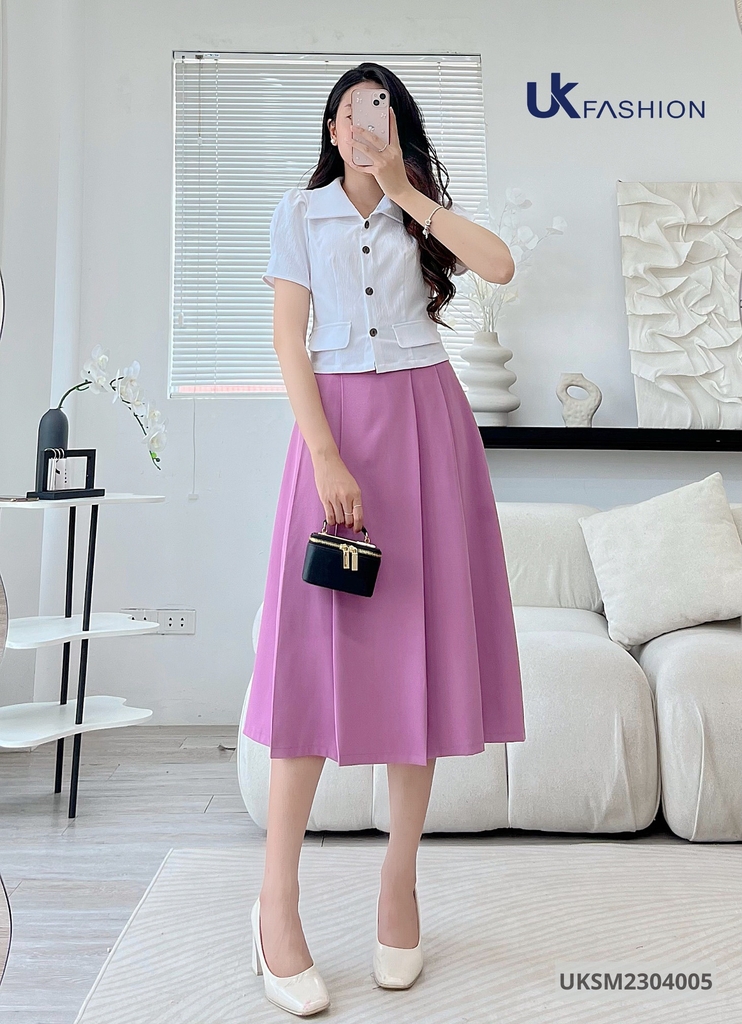 Chân Váy Xòe Xếp UK Fashion Cao Cấp, Xếp Nếp Tinh Tế UKCV2302001