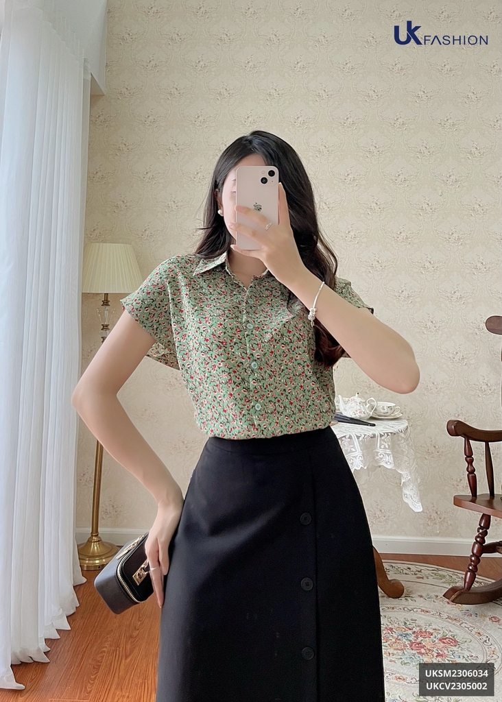Áo Sơ Mi Hoa Cổ Đức Vai Chờm UK Fashion Trẻ Trung, Nữ Tính UKSM2306034
