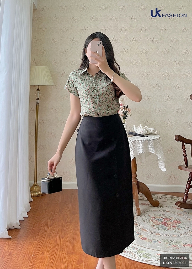 Áo Sơ Mi Hoa Cổ Đức Vai Chờm UK Fashion Trẻ Trung, Nữ Tính UKSM2306034