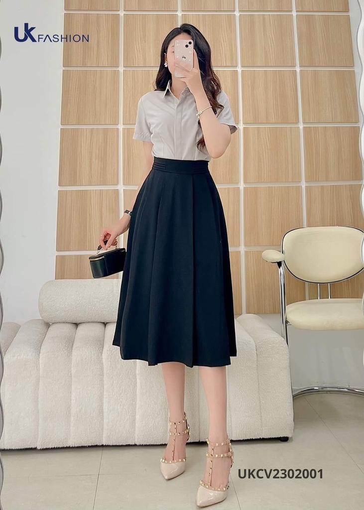Chân Váy Xòe Xếp UK Fashion Cao Cấp, Xếp Nếp Tinh Tế UKCV2302001