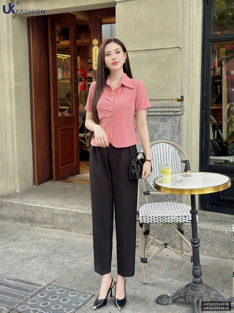 Sơ mi xếp ngực chéo hàng thiết kế mới lạ UKSM2504018