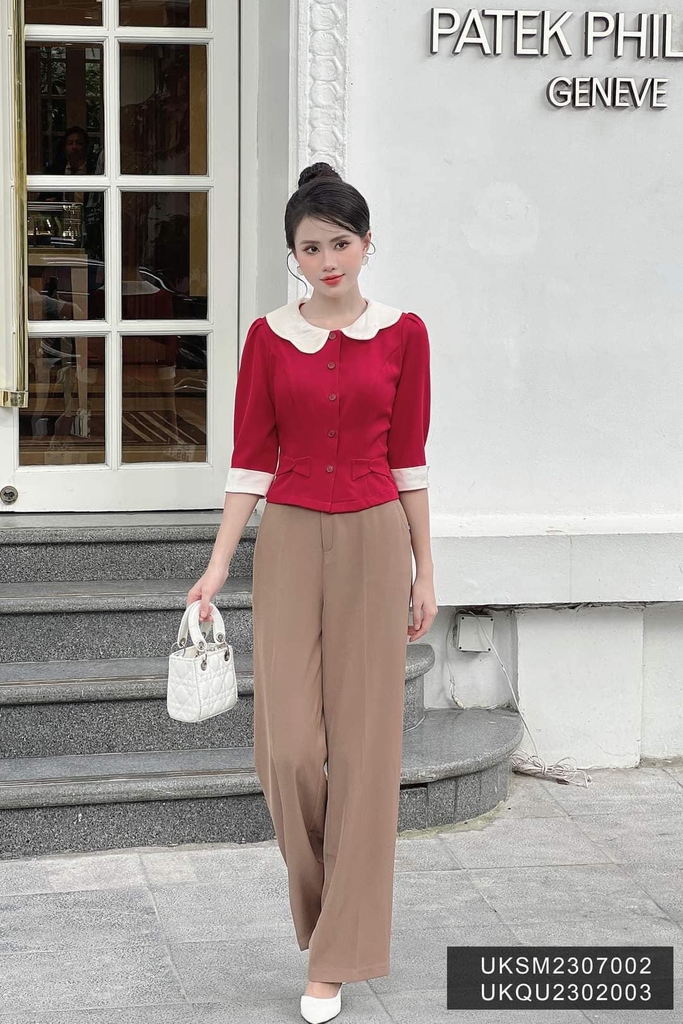 Áo Sơ Mi Cổ Sen Phối Cổ Tay UK Fashion  Cao Cấp, Lên Form Đứng Dáng UKSM2307002